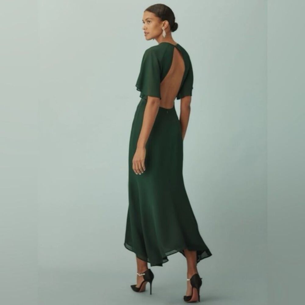 Reformation Forest Green Open-Back Maxi Dress